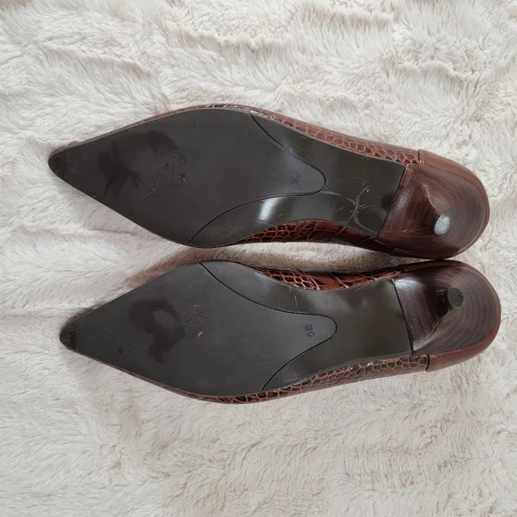 Talbots Women's Size 5B Crocodile Print Brown Leather Kitten Heal Shoe - Picture 3 of 5
